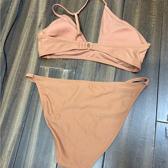 size M Brown Cut Out Asymmetrical Two Piece Bathing Swim Bikini Sexy - Picture 6 of 6